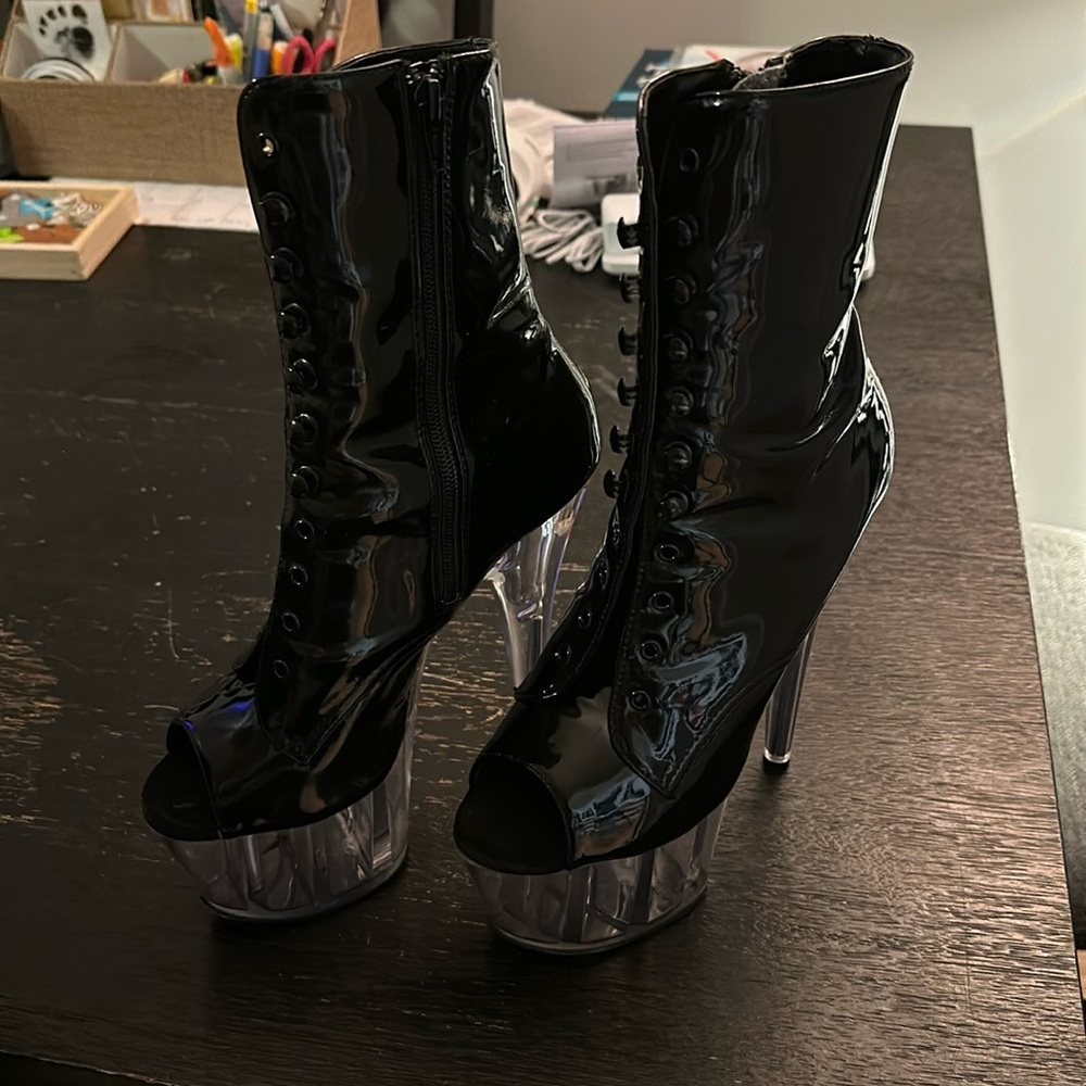 Black Pleaser black platform boots size 8